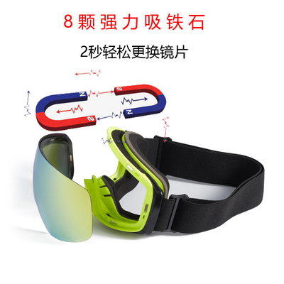 Китай Магнитные сменные линзы лыжные очки Большие сферические всасывающие двуслойные очки Снежное горное ветровое стекло противотуманное поставщик